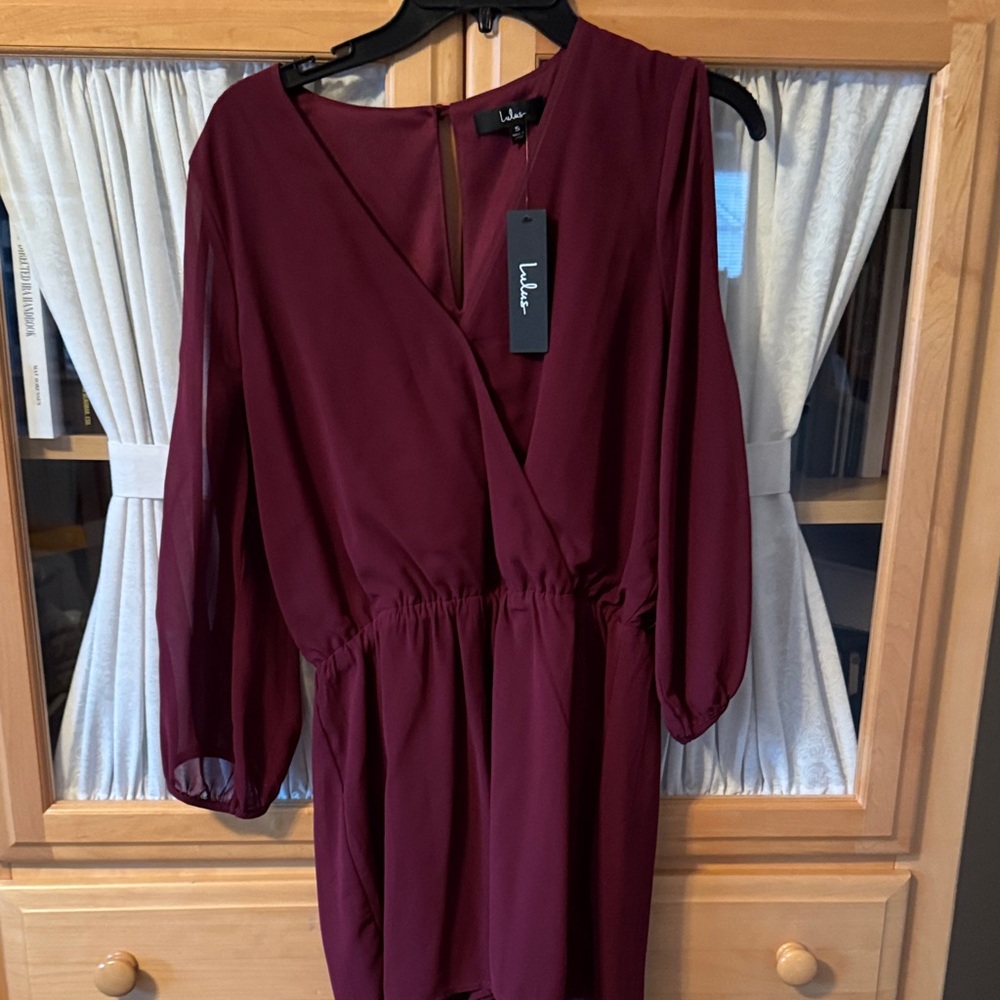 Lulus: Burgundy Wrap Romper  -with open elegant sleeves : NWT